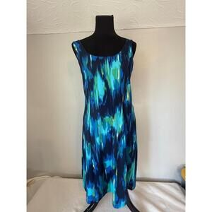 Eddie Bauer Womens M Blue Green Sleeveless Dress Built In Bra Cut Out Back